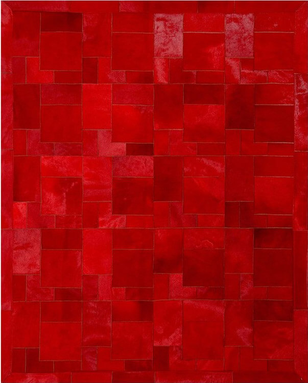 Puzzle Red Cowhide Rug ☞ Size: 6' x 8' 6" (180 x 260 cm)