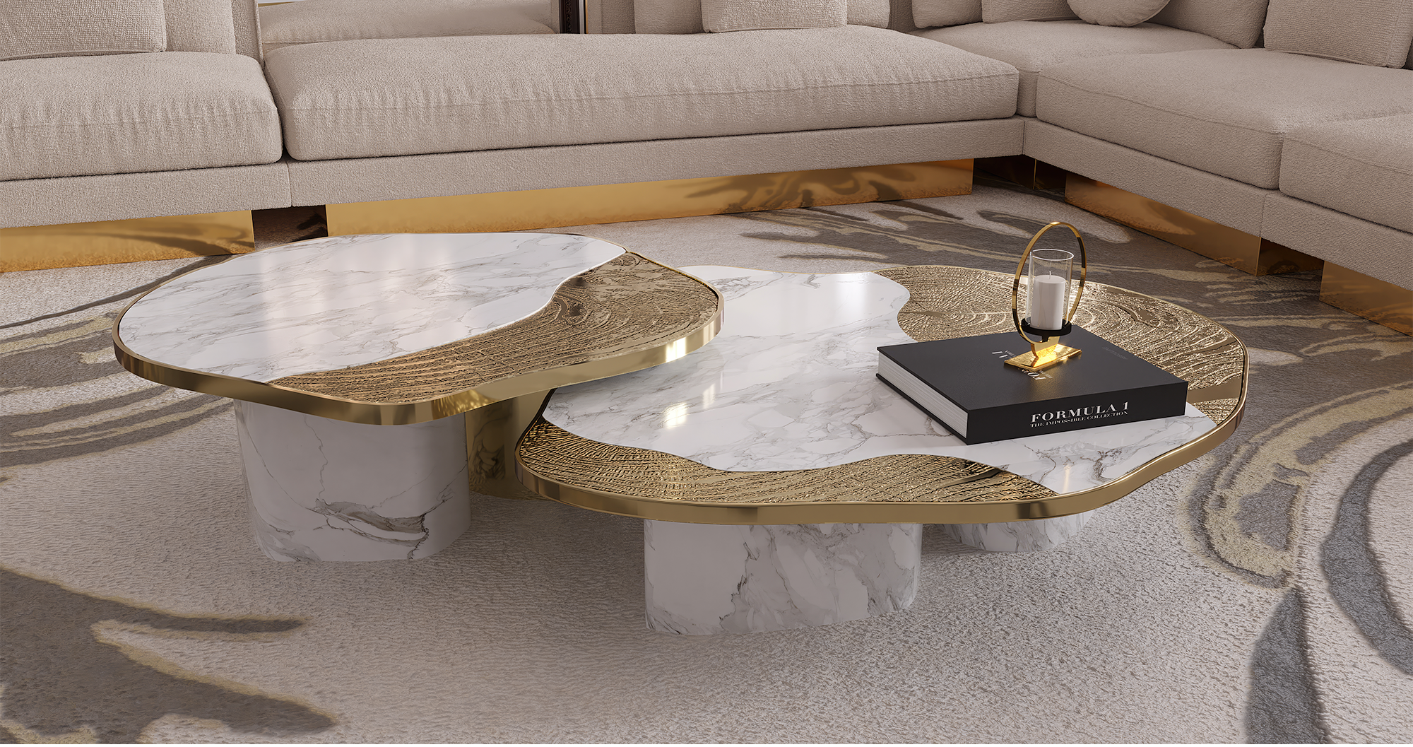 Athena Gold Marble & Gold Table Set