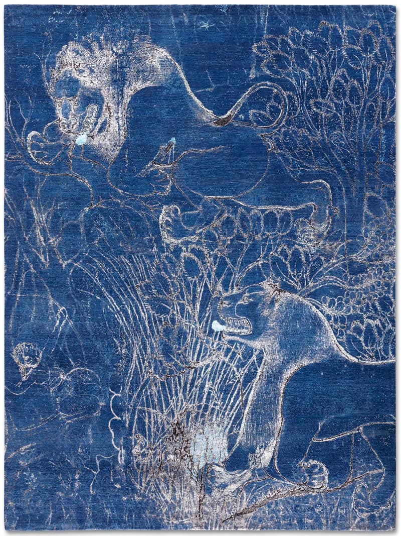 Two Lions Navy Luxury Handmade Rug