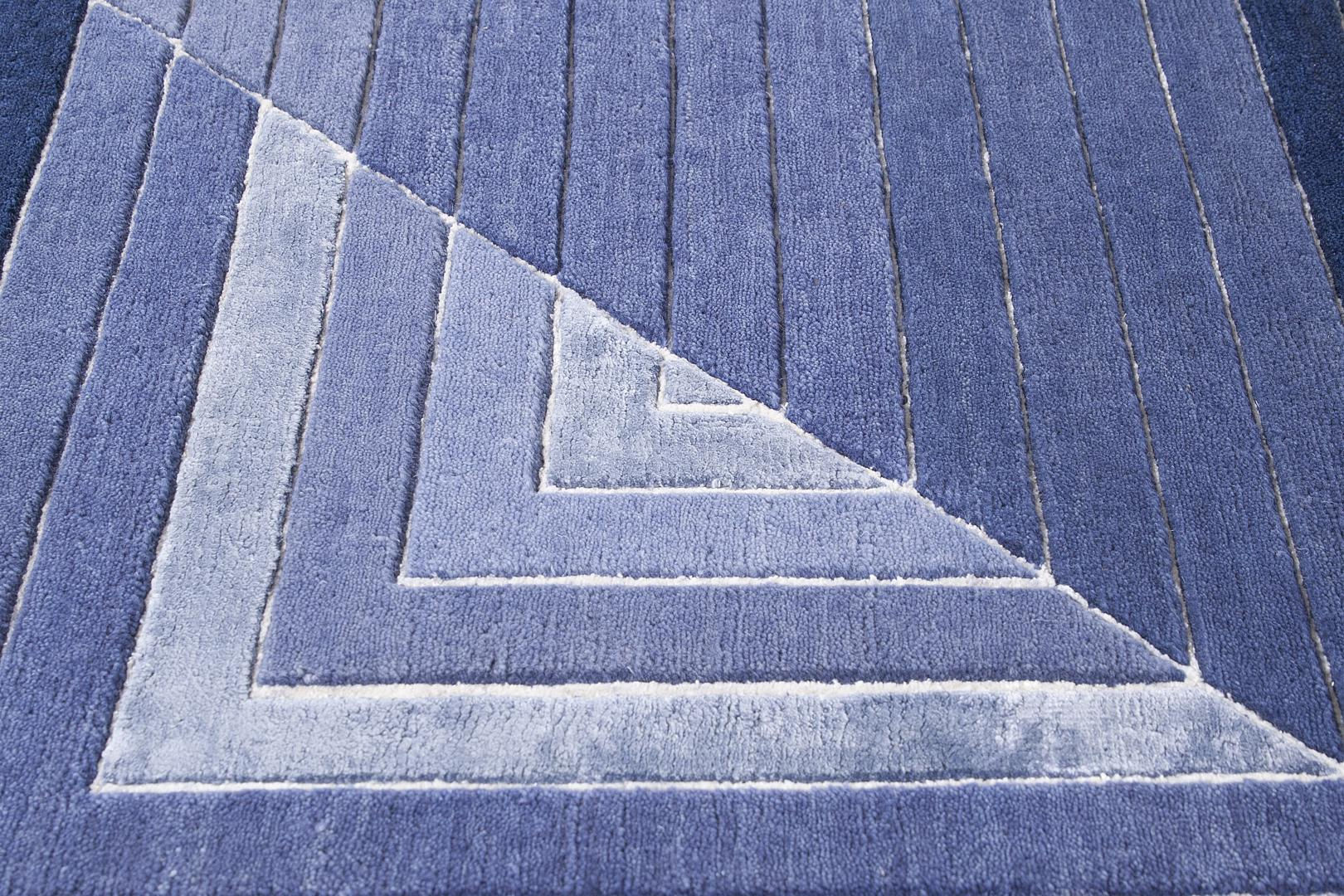 Blue Geometric Wool / Viscose Rug