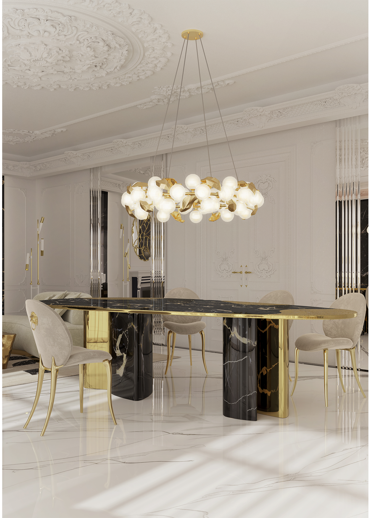 Athena Portoro Marble & Gold Dining Table