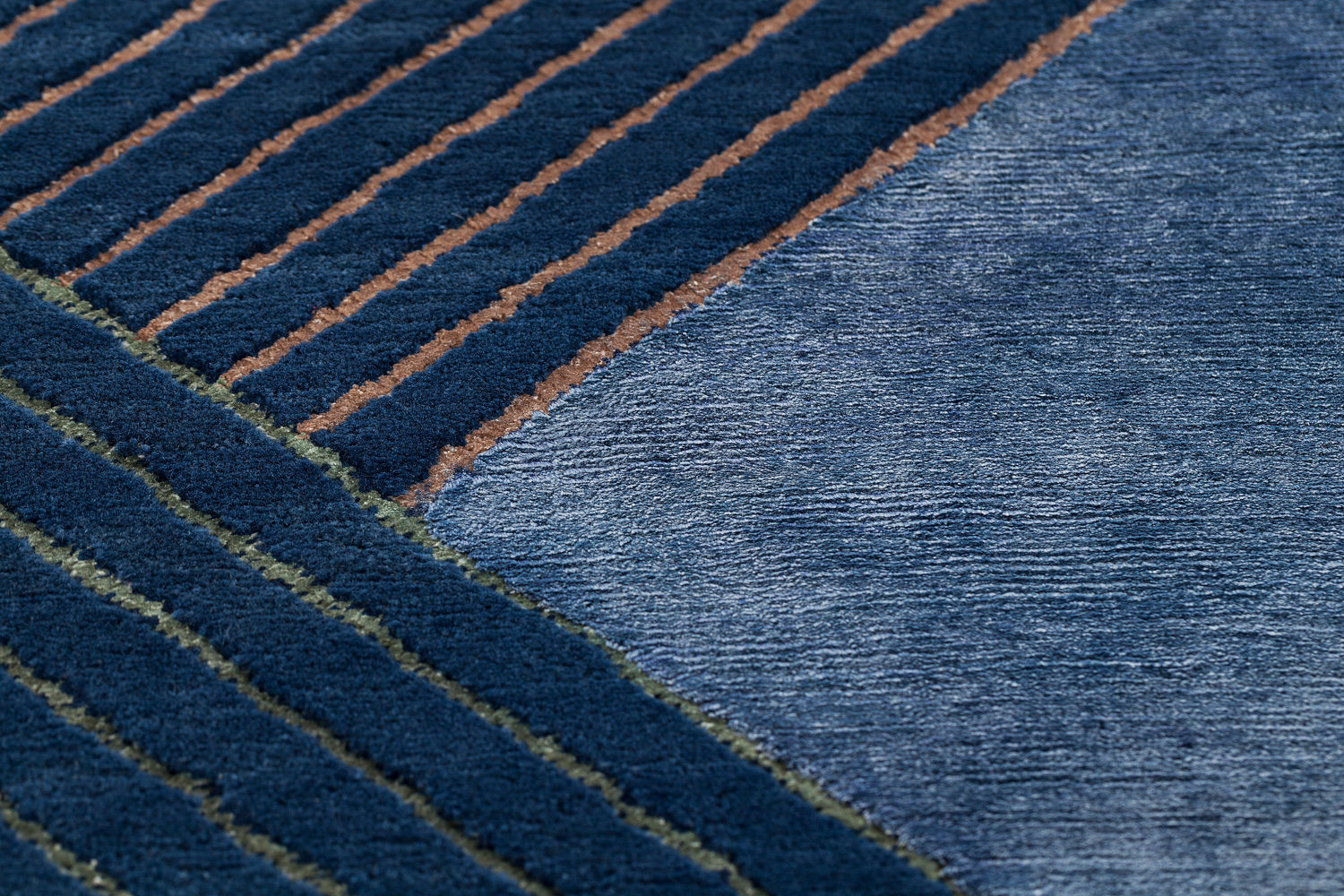 Hand-Knotted Blue Geometric Viscose / Wool Rug