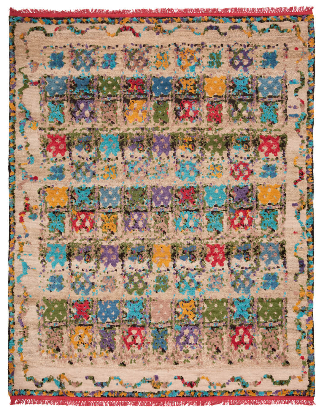 Hand-knotted Wool & Silk Multicolour Rug