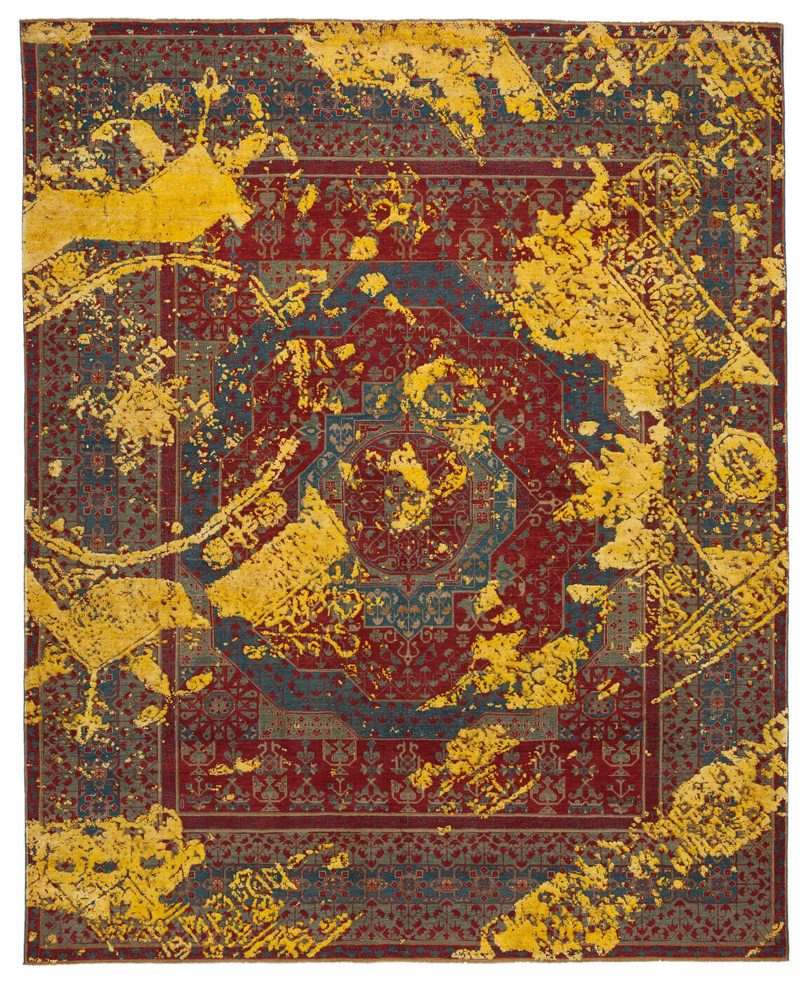 Multicolour Yellow Hand Knotted Wool & Silk Rug