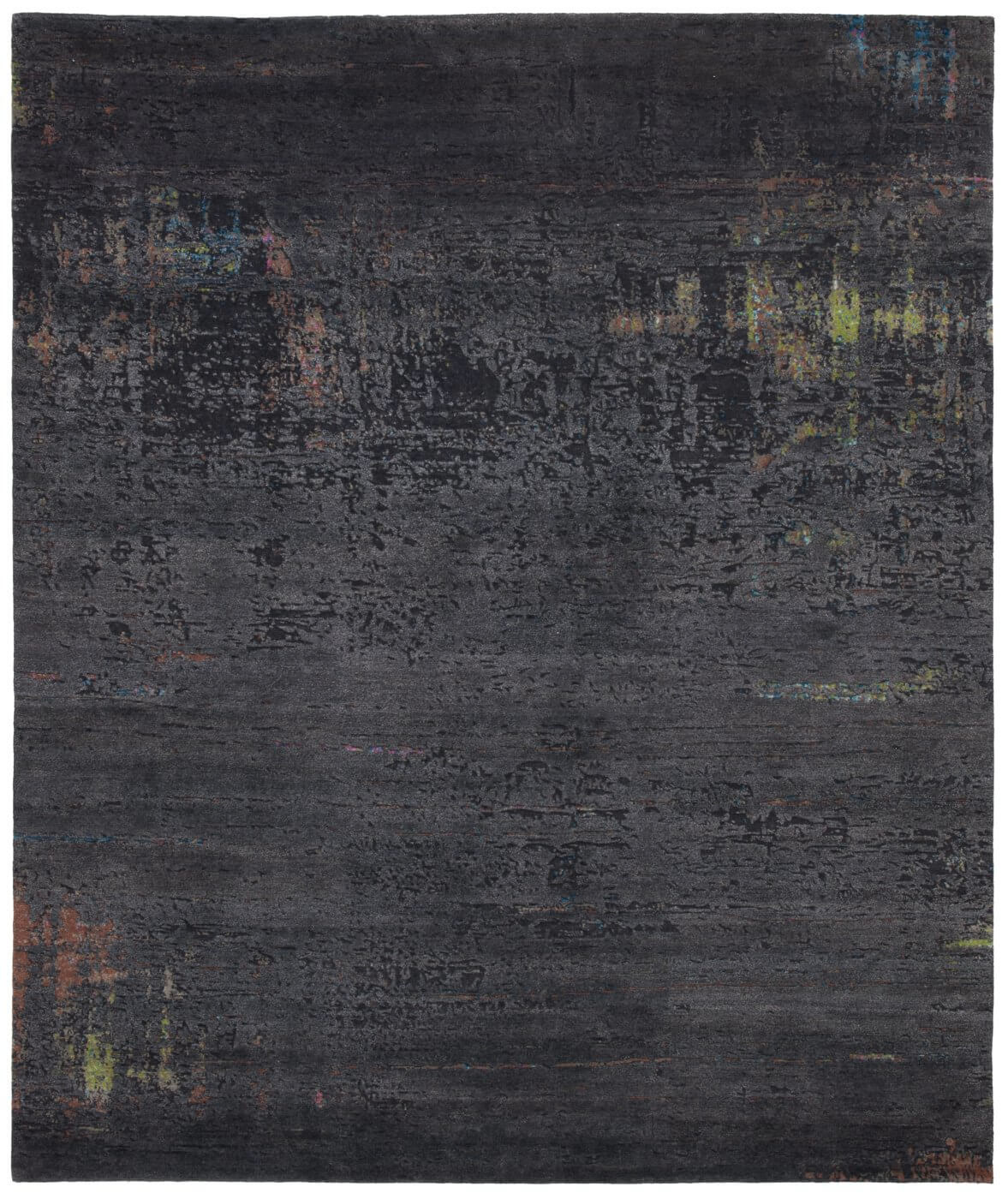 Hand-Knotted Artwork Wool & Silk Black Rug