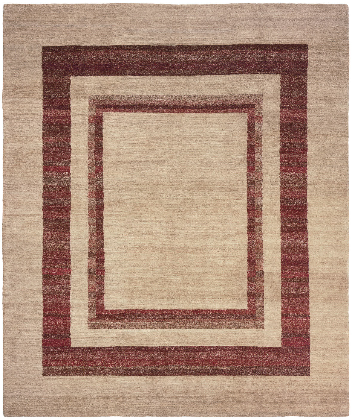 Hand-Knotted Triple Border Red Rug