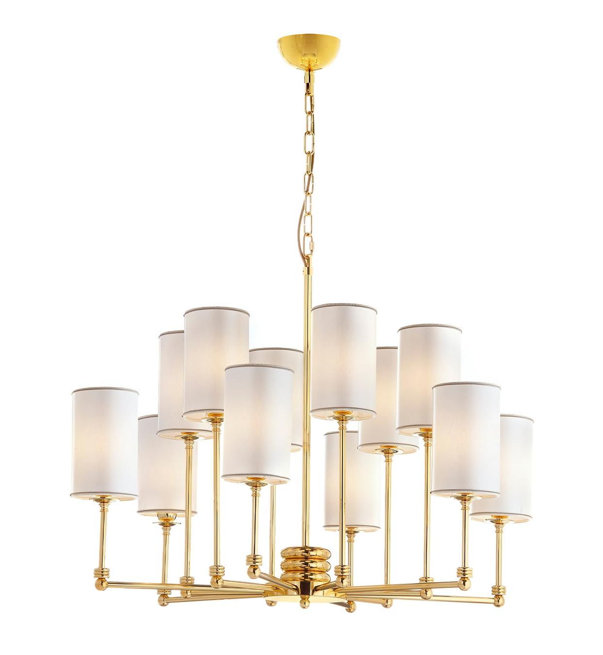Polished Gold Brass Chandelier with Shades