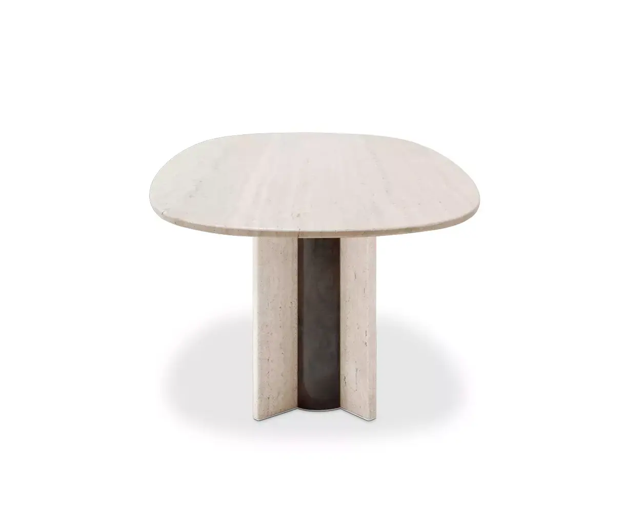 Parisian Travertine Marble Oval Dining Table