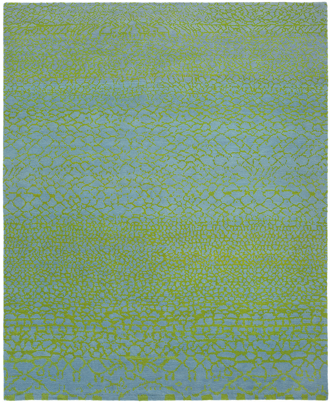 Hand-Knotted Wool Blue & Green Rug