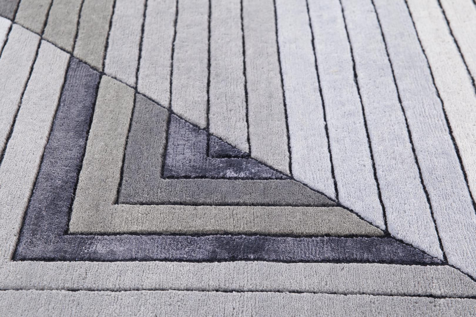 Grey Geometric Wool / Viscose Rug