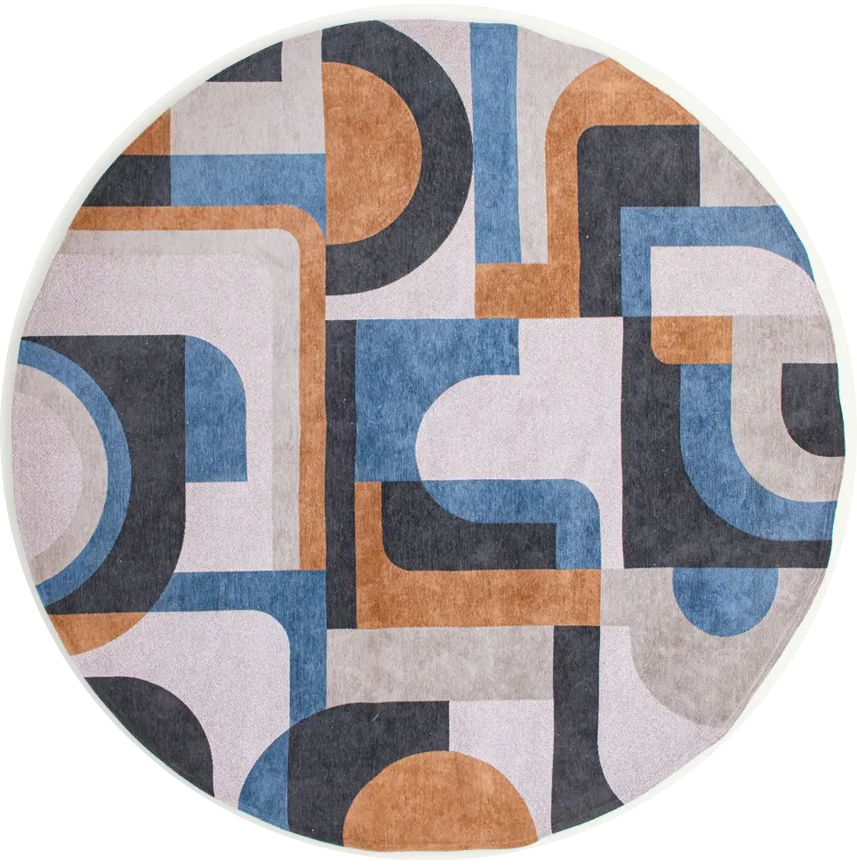 Camel Blue Round Rug