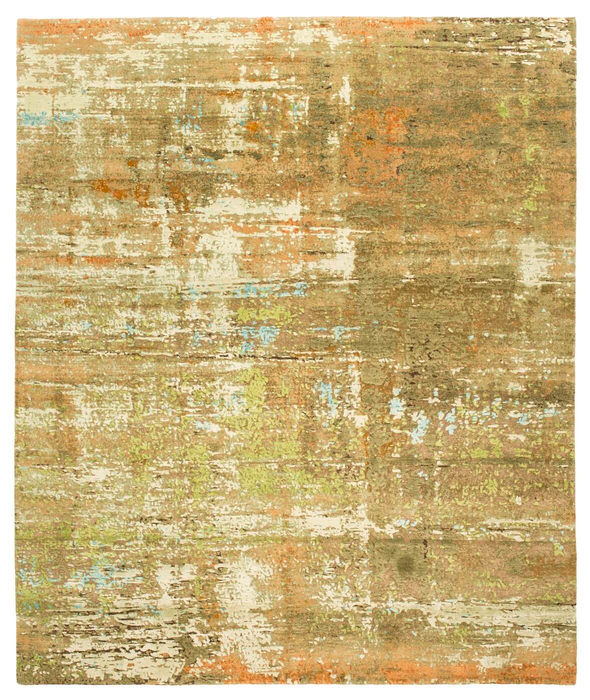 Hand-Knotted Artwork Wool & Silk Green Rug