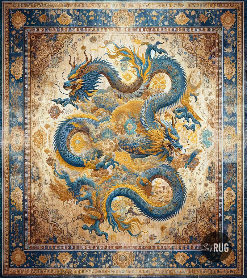 Dragon Blue Gold Designer Rug