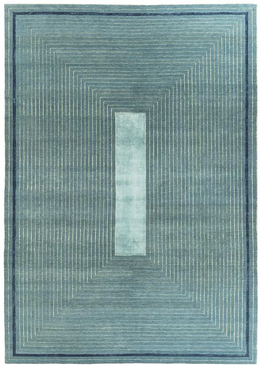 Hand-Knotted Turquoise Border Wool / Viscose Rug