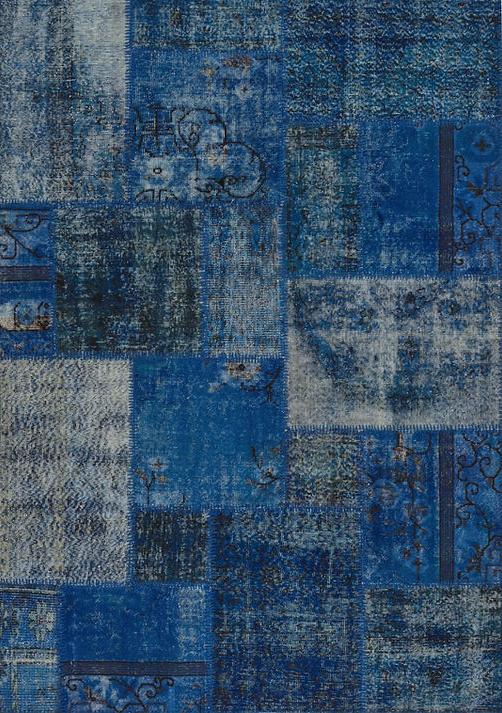 Dark Blue Patchwork Handmade Rug