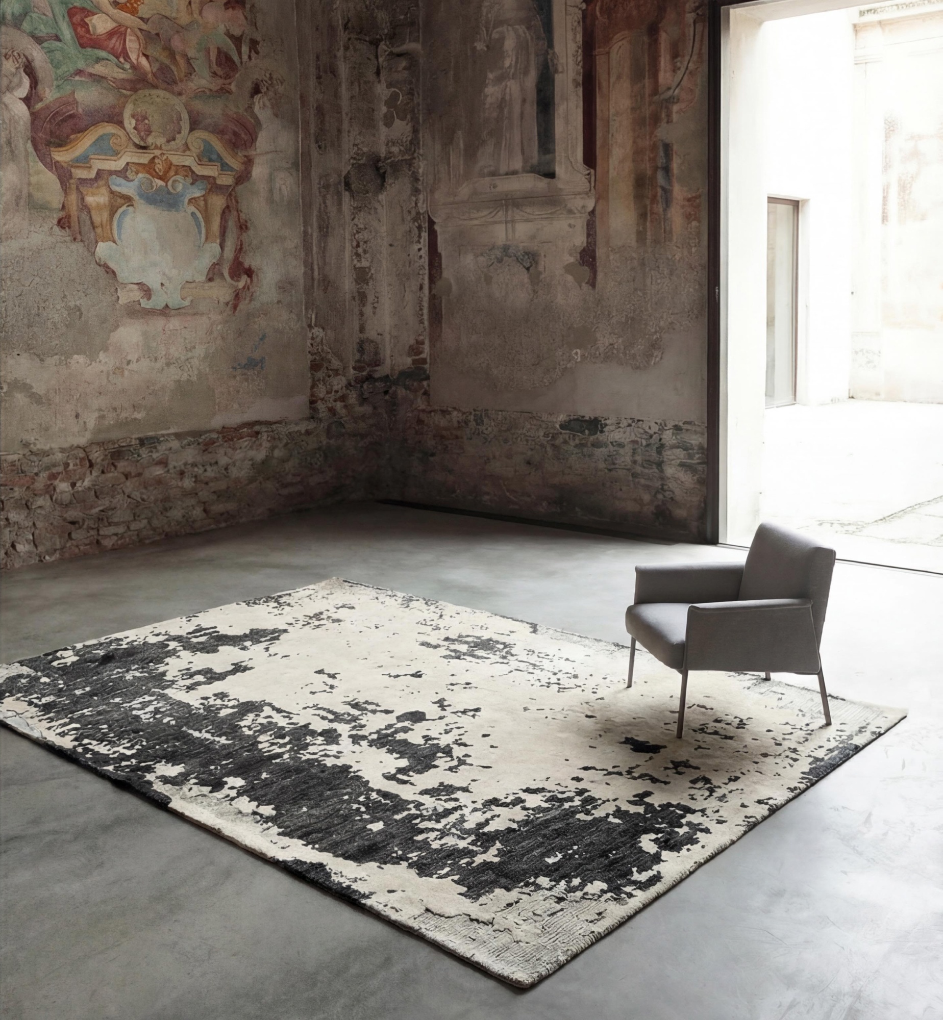 Monochrome Weathered Canvas Handcrafted Rug