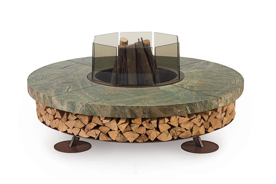 Ercole Marble Outdoor Italian Fire Pit | Finishing: Brown | Dimensions: Ø 150 cm