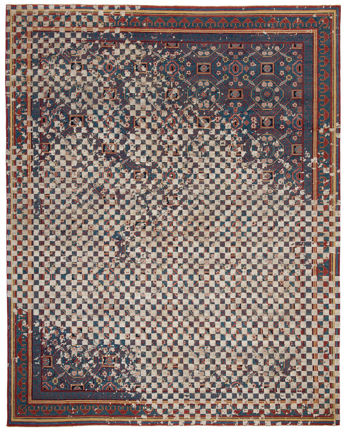 Blue Multicolour Checkered Oriental Rug