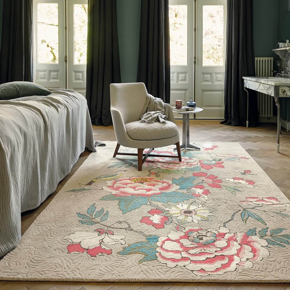 Floral Wool & Viscose Rug ☞ Size: 4' x 6' (120 x 180 cm)
