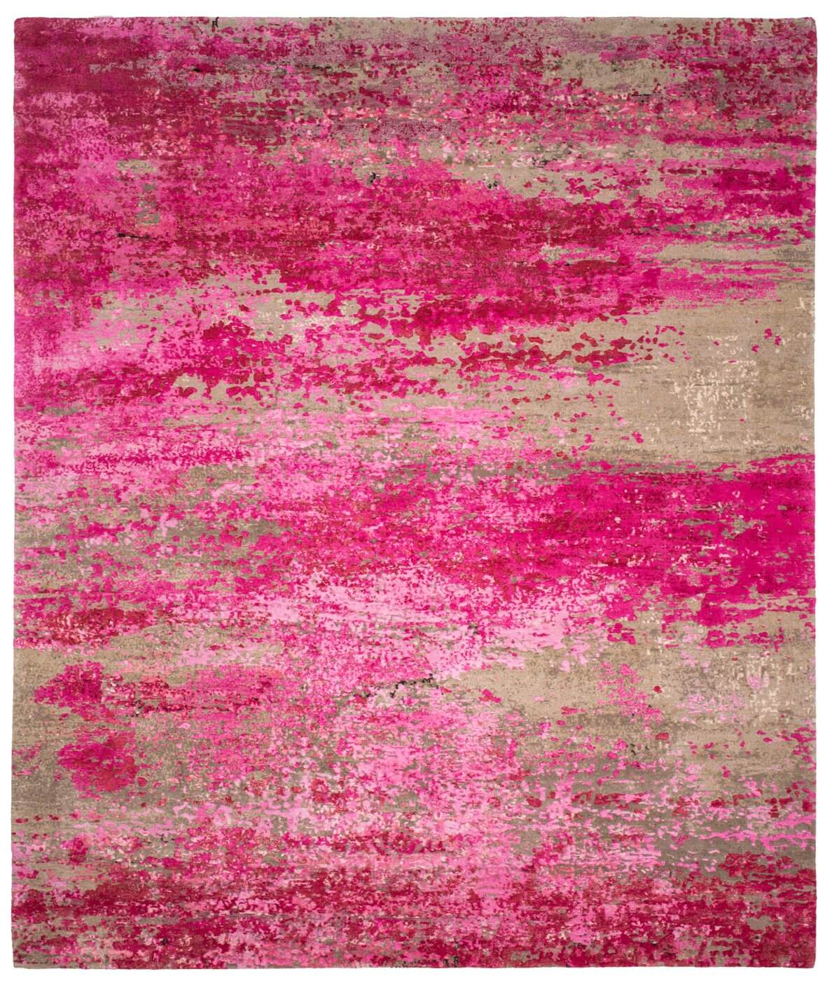 Hand-Knotted Artwork Wool & Silk Pink Rug