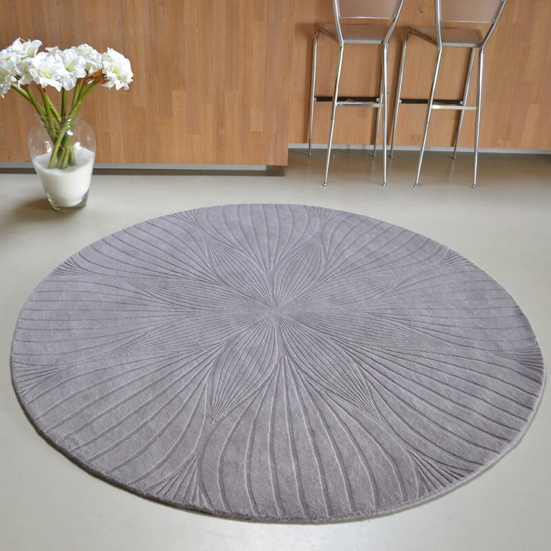 Grey Wool Embossed Circle Rug ☞ Size: Round 5' (Ø 150 cm)