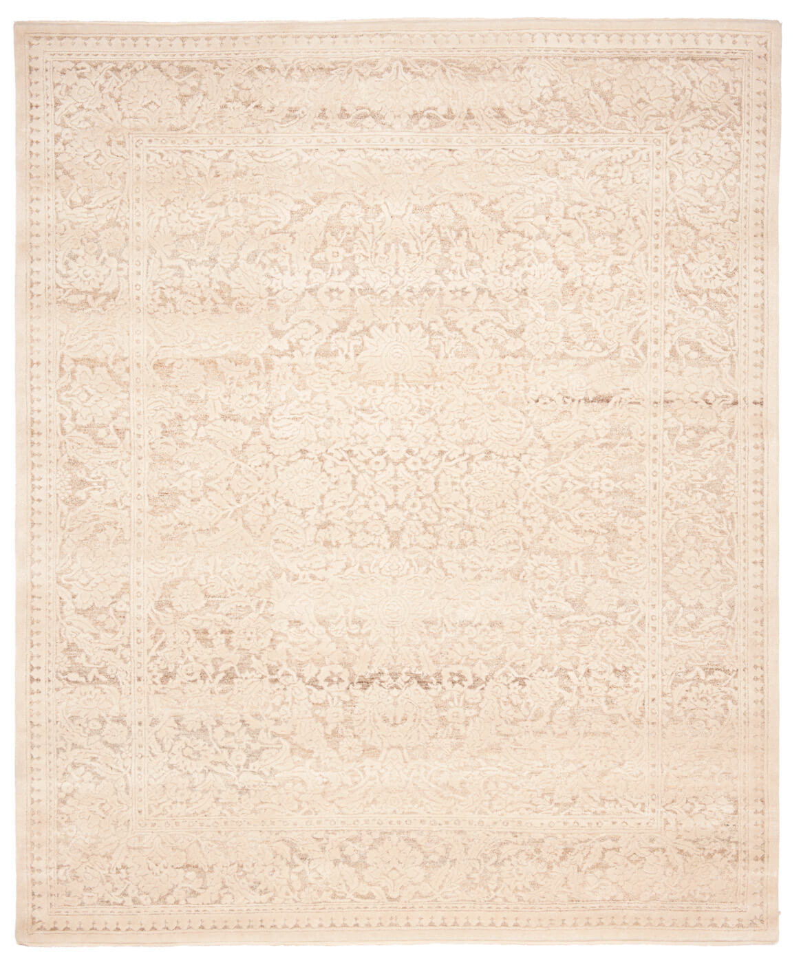 Faded Medallion Wool / Silk White Rug