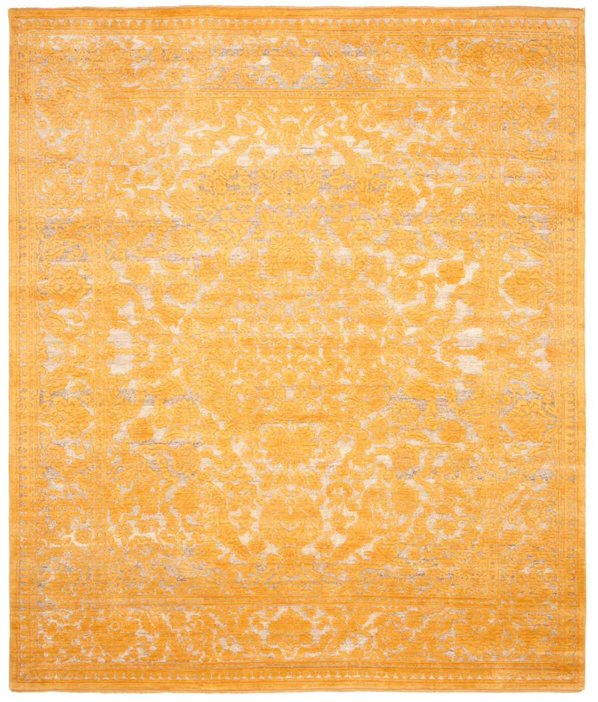 Medallion Hand-Knotted Embossed Yellow Rug
