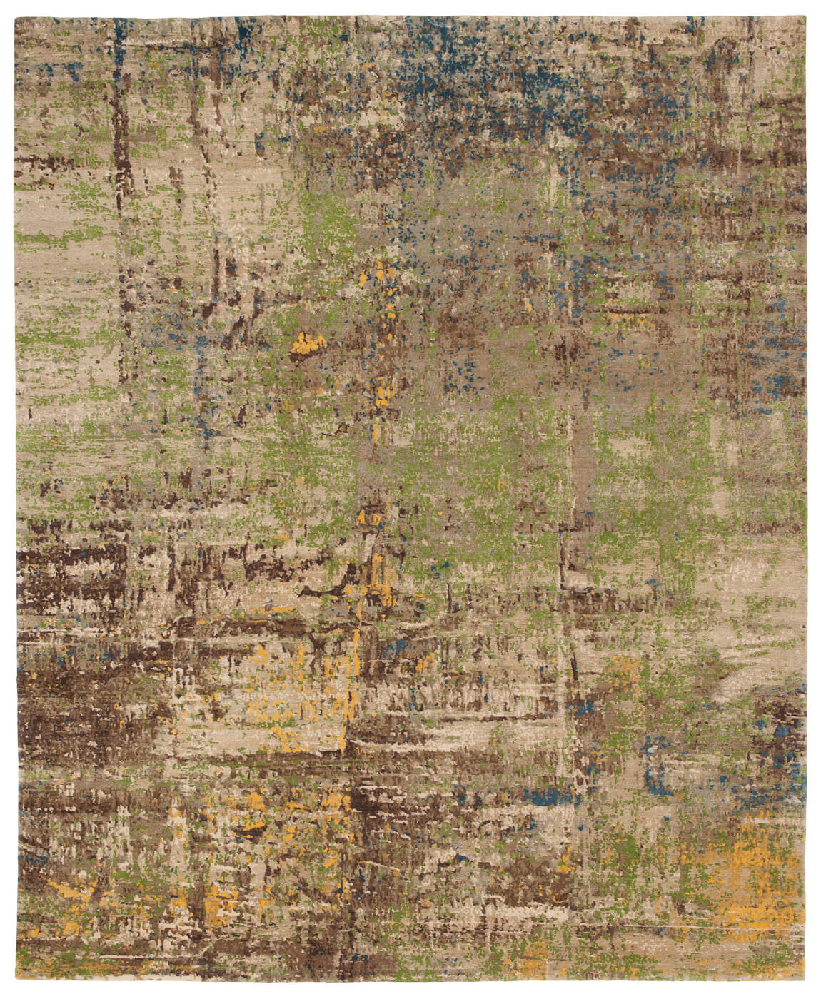 Hand-Knotted Artwork Wool & Silk Green Rug