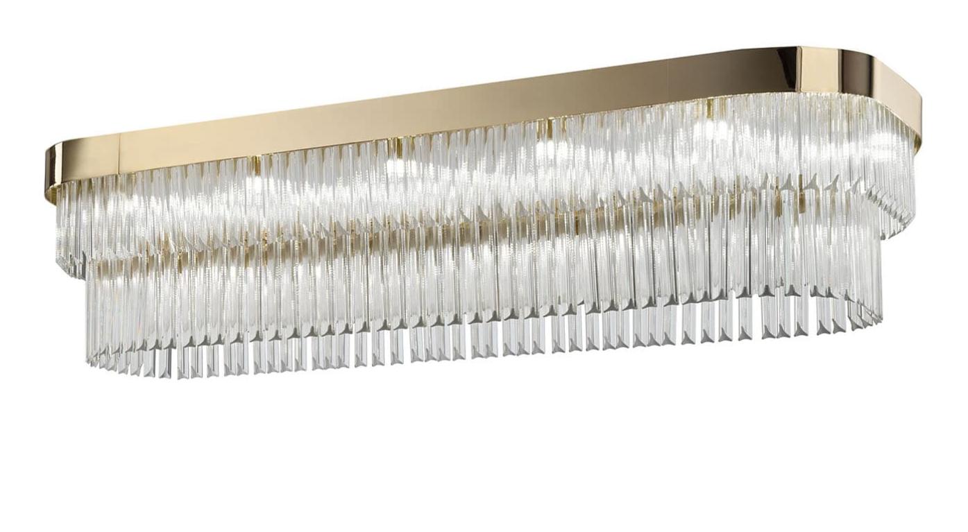 Luxury Soft Gold Finish Chandelier with Transparent Triedro Glass
