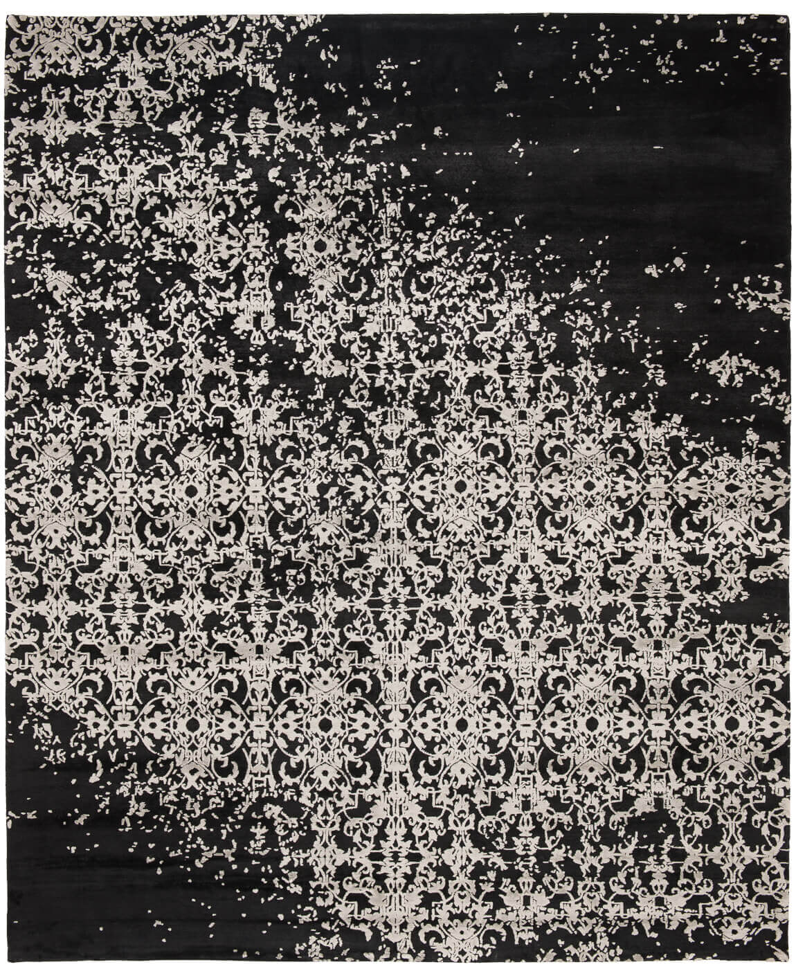 Faded Hand-knotted Black & White Rug