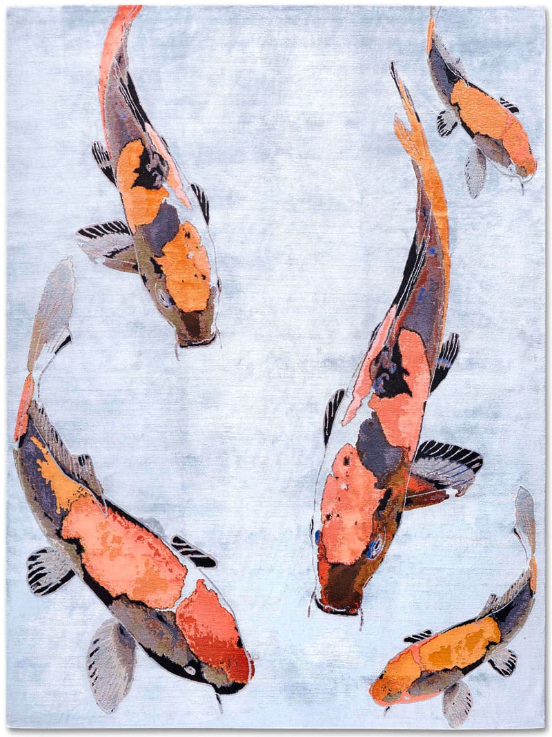 Fish Orange Hand Knotted Rug