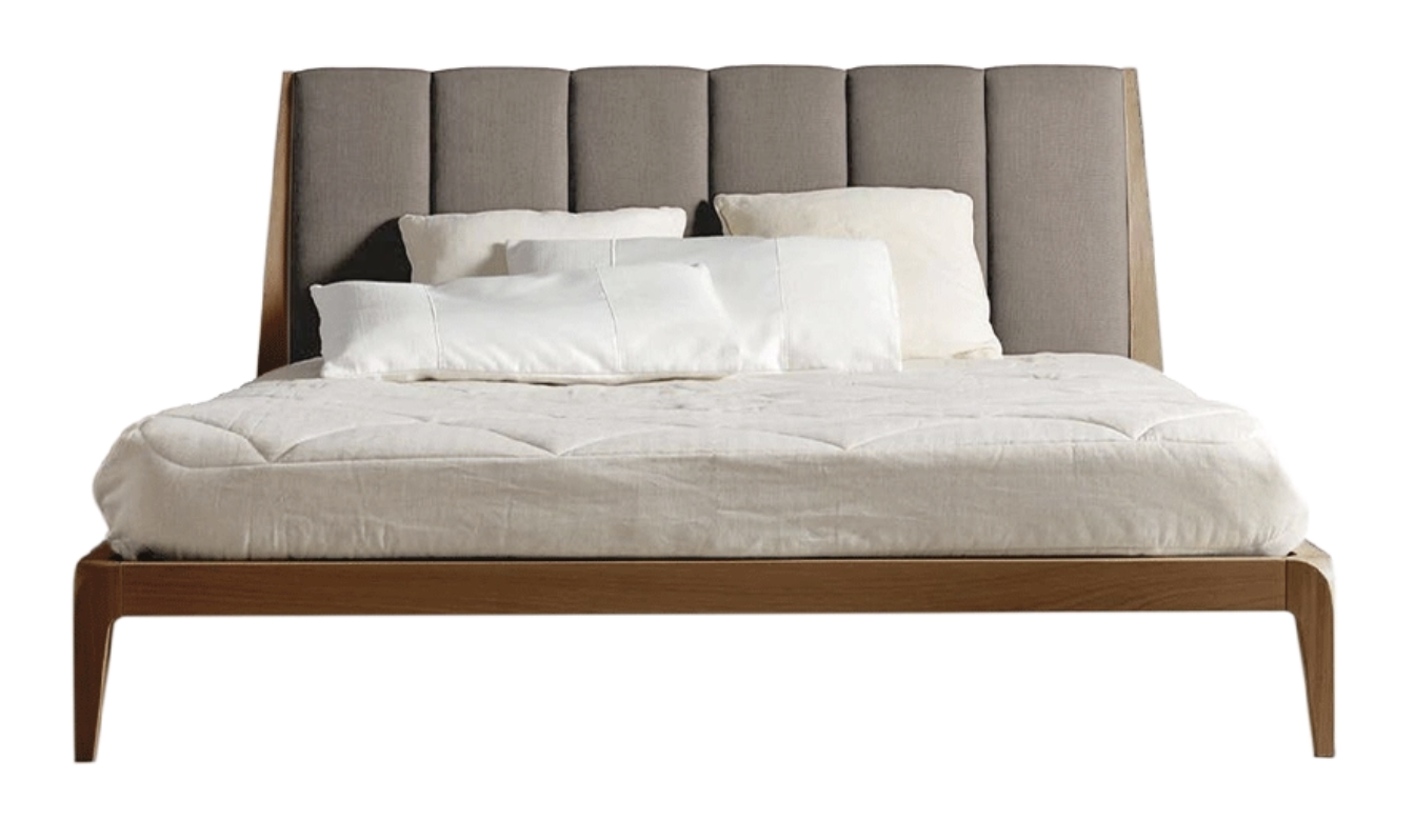 Verso Nord Modern Bed | Finishing: Natural solid walnut | Upholstery: Linen UNICO NF184 07