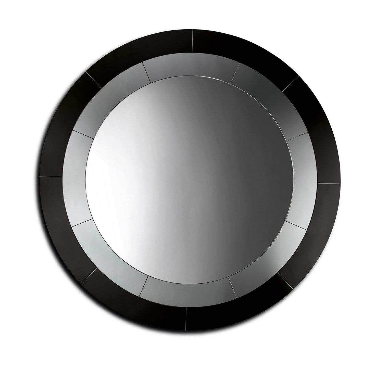 Smoke Glass Round Mirror with Elegant Inserts