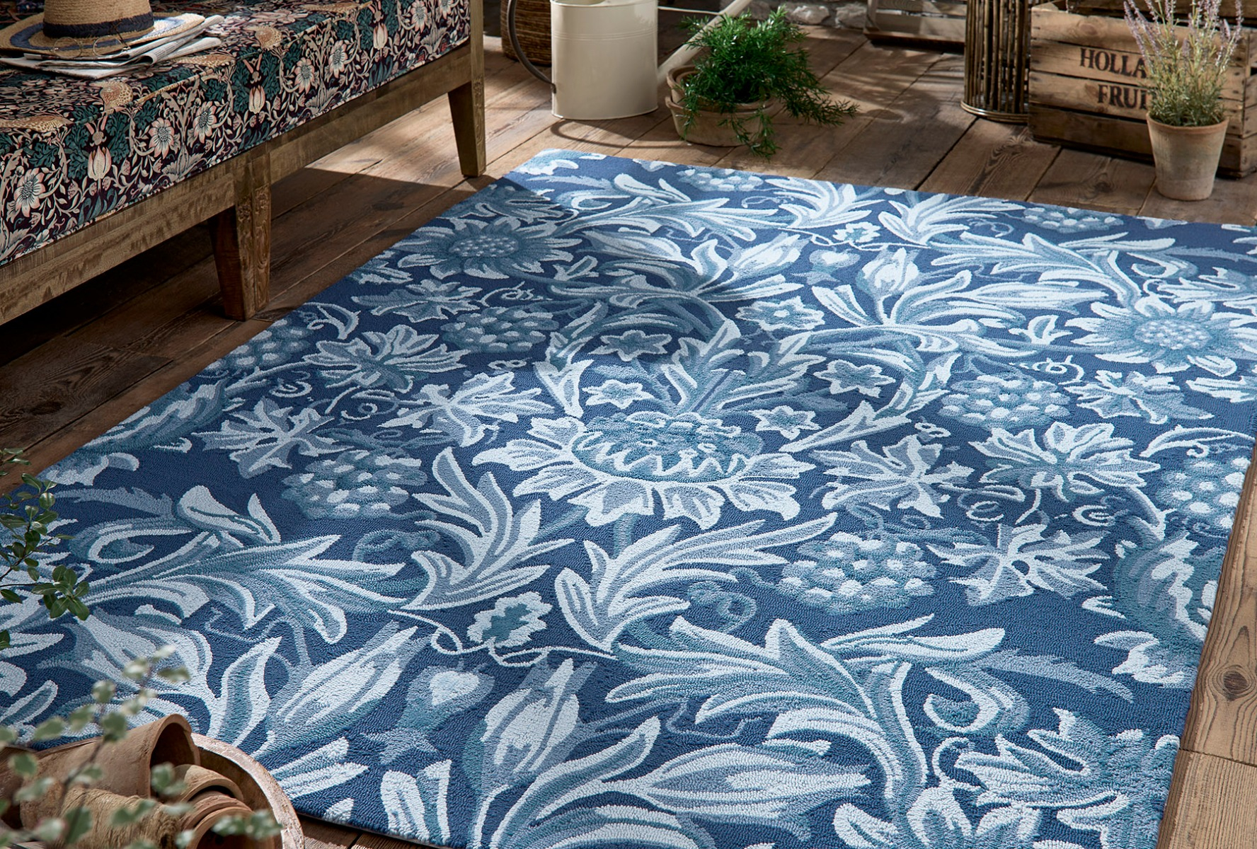 Floral Blue Outdoor Handtufted Rug