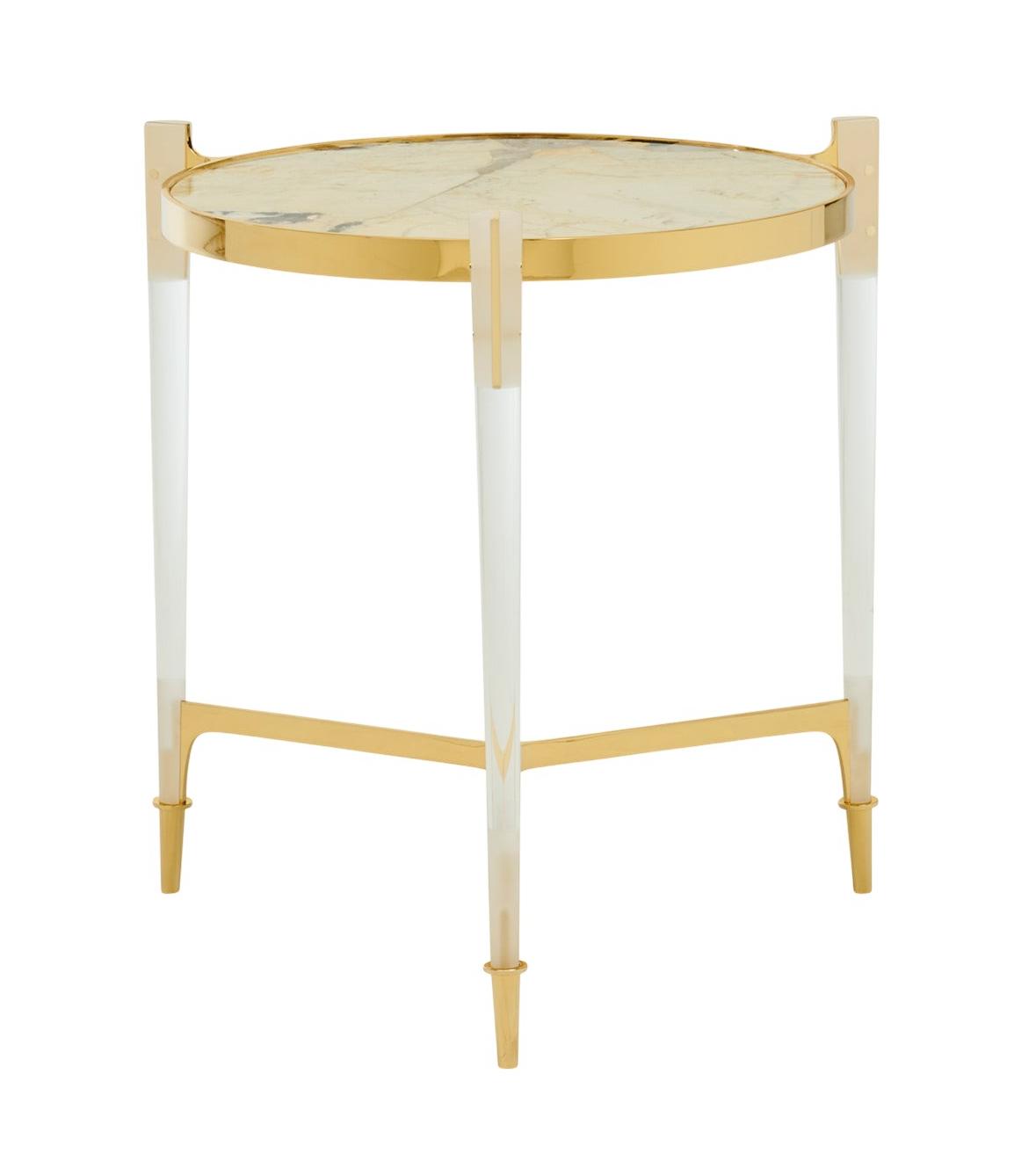 Round Brass Marble Top Side Table