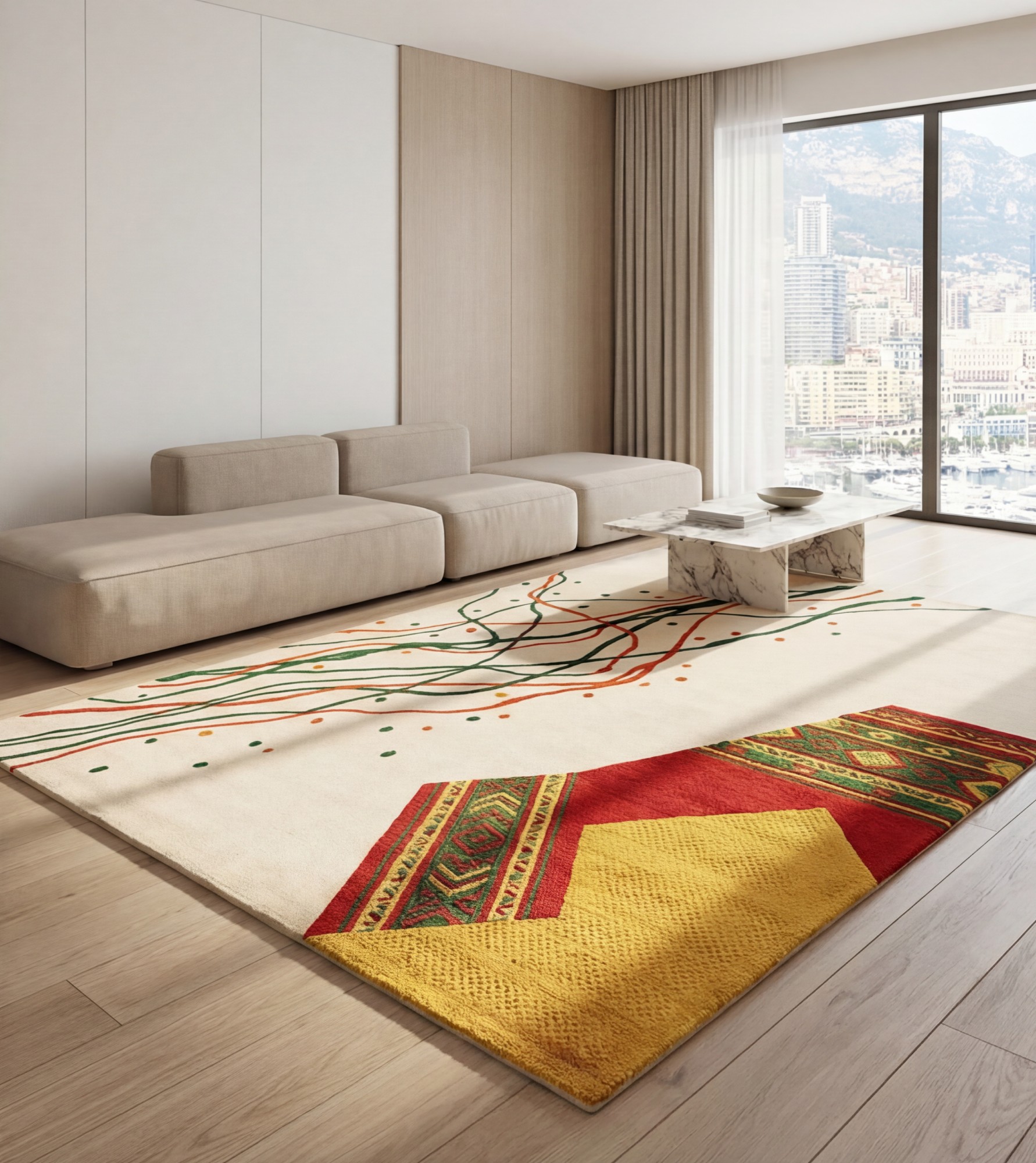 Calligraphic Paths Color Handcrafted Rug