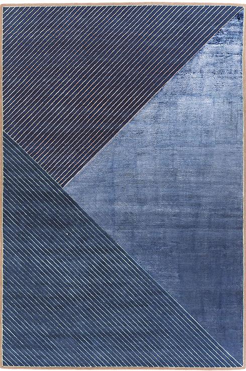 Hand-Knotted Blue Geometric Viscose / Wool Rug