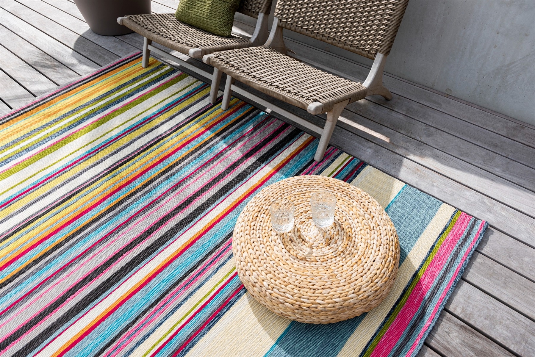 Outdoor Striped Multi Rug