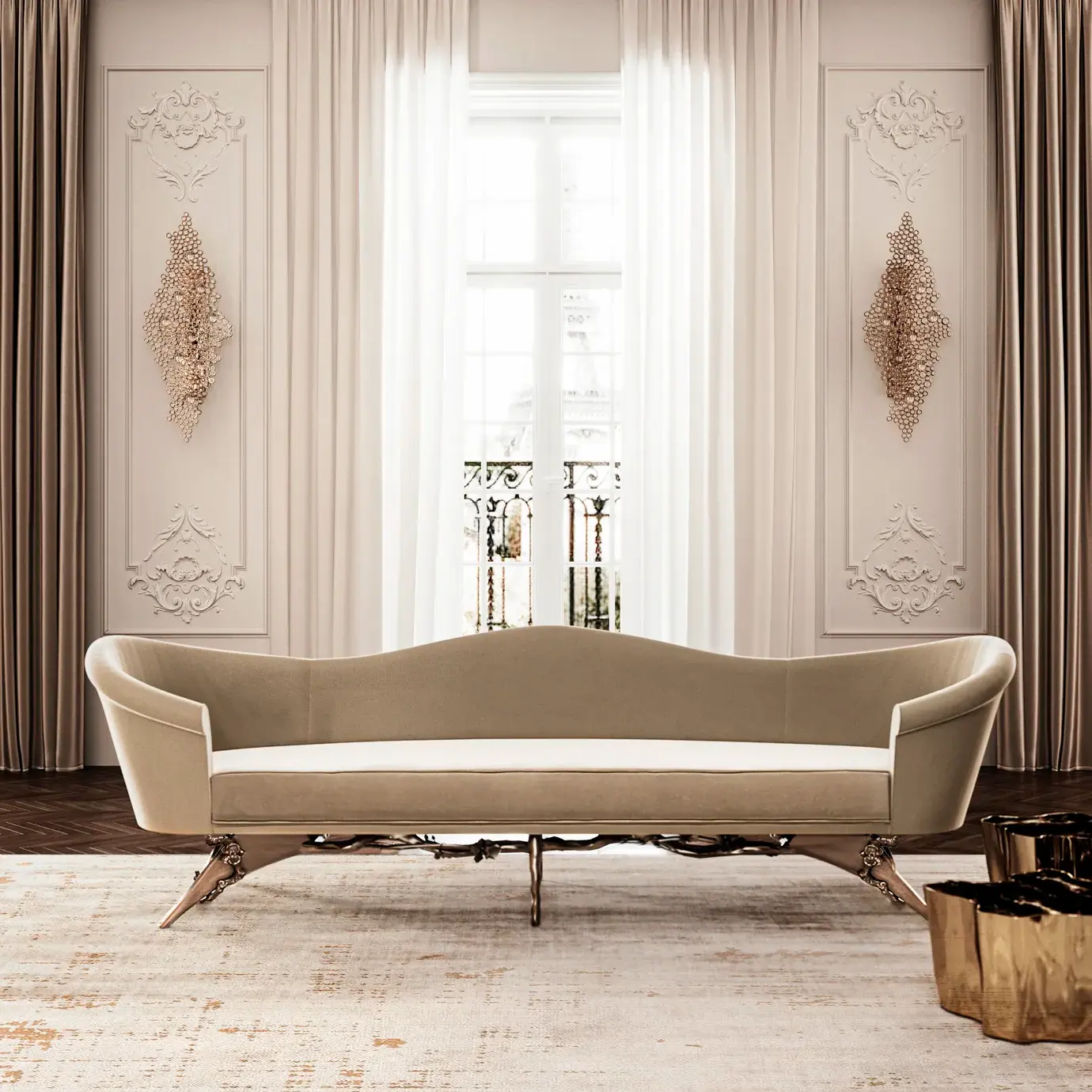 Colette Floral Metal Base Sofa