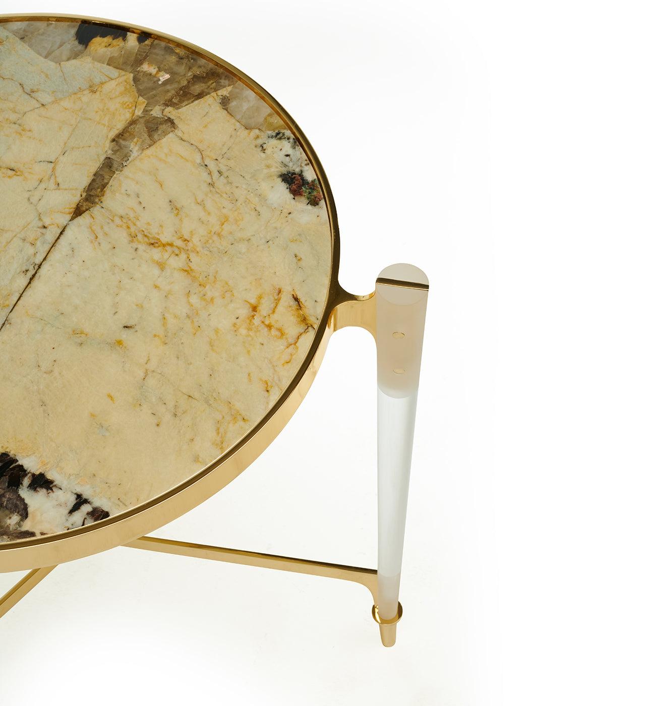 Round Brass Marble Top Side Table