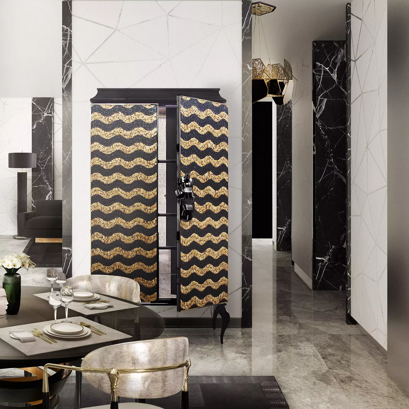 Mirage Caramel Feather Armoire