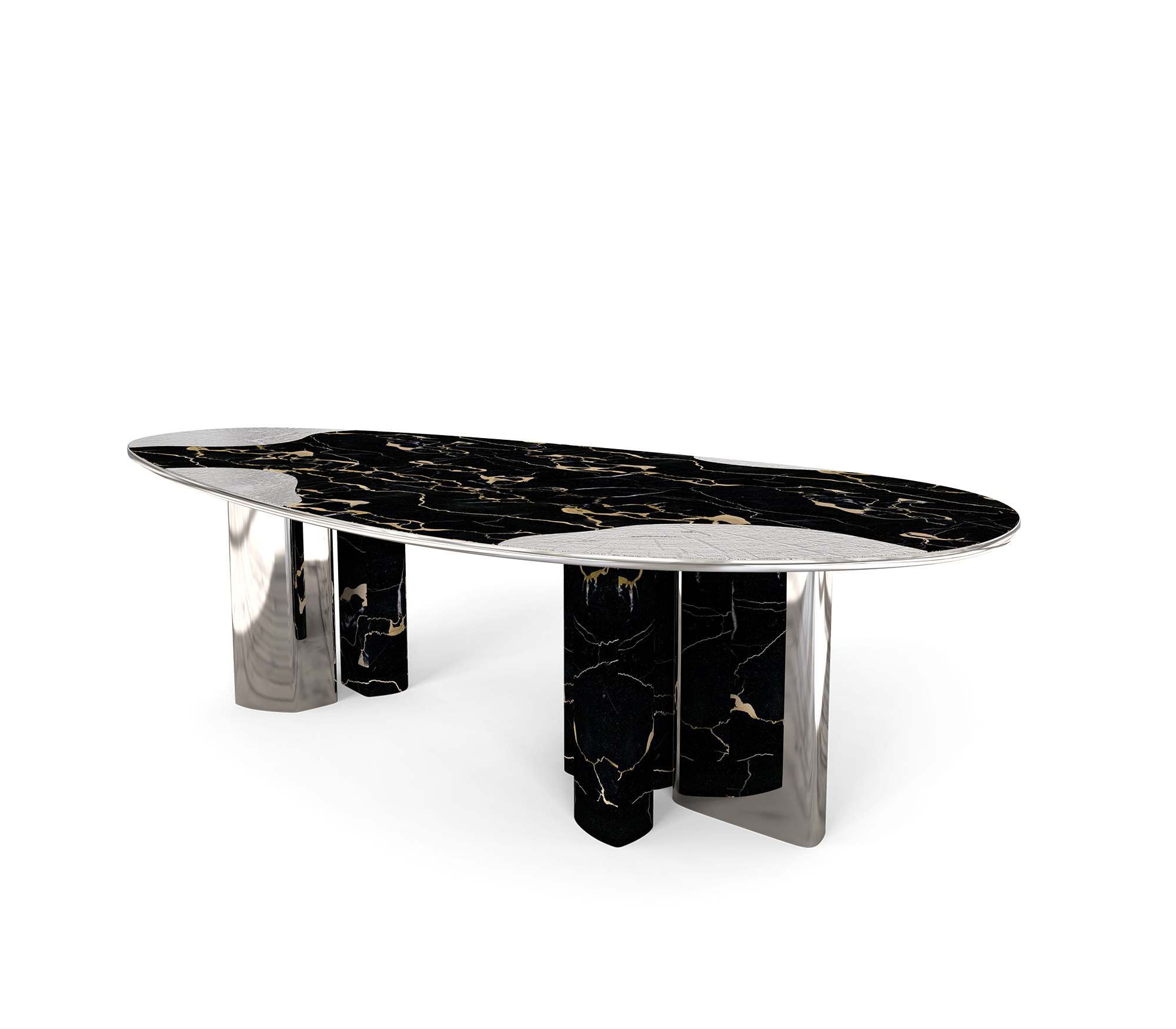 Athena Portoro Marble & Silver Dining Table