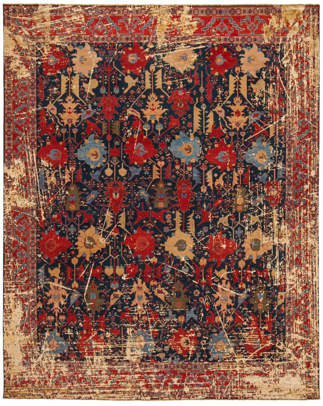 Faded effect Hand Knotted Vintage Style Rug