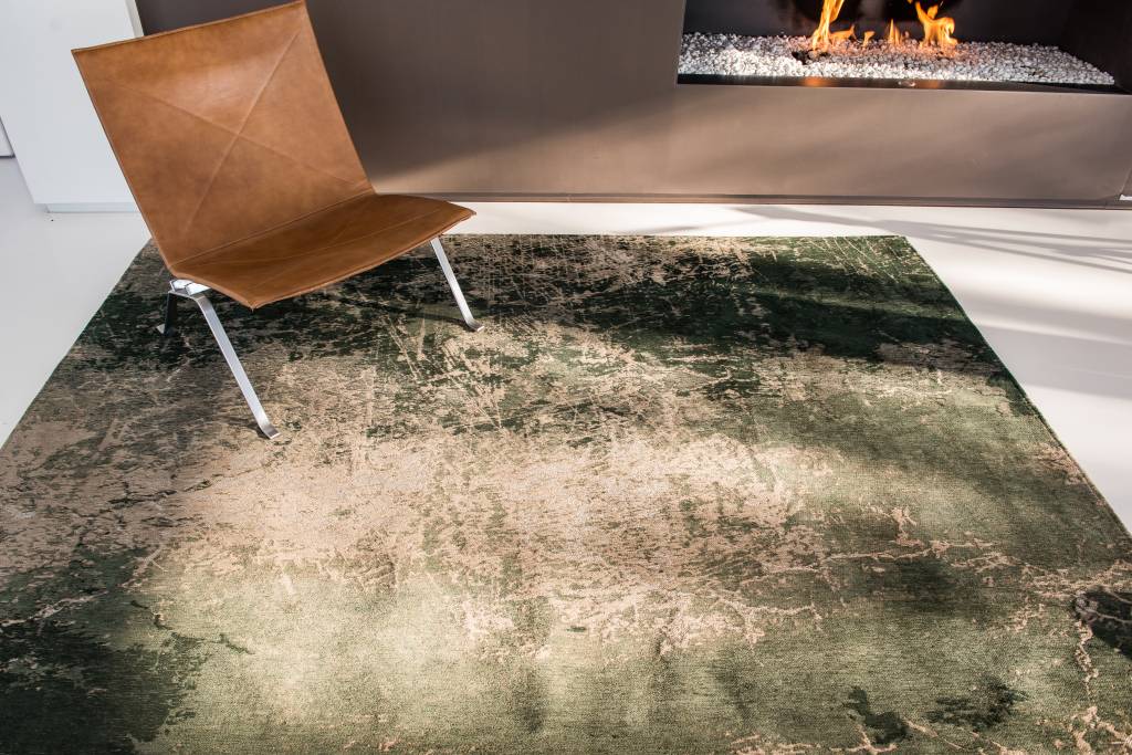 Cotton Abstract Belgian Green Rug ☞ Size: 4' 7" x 6' 7" (140 x 200 cm)