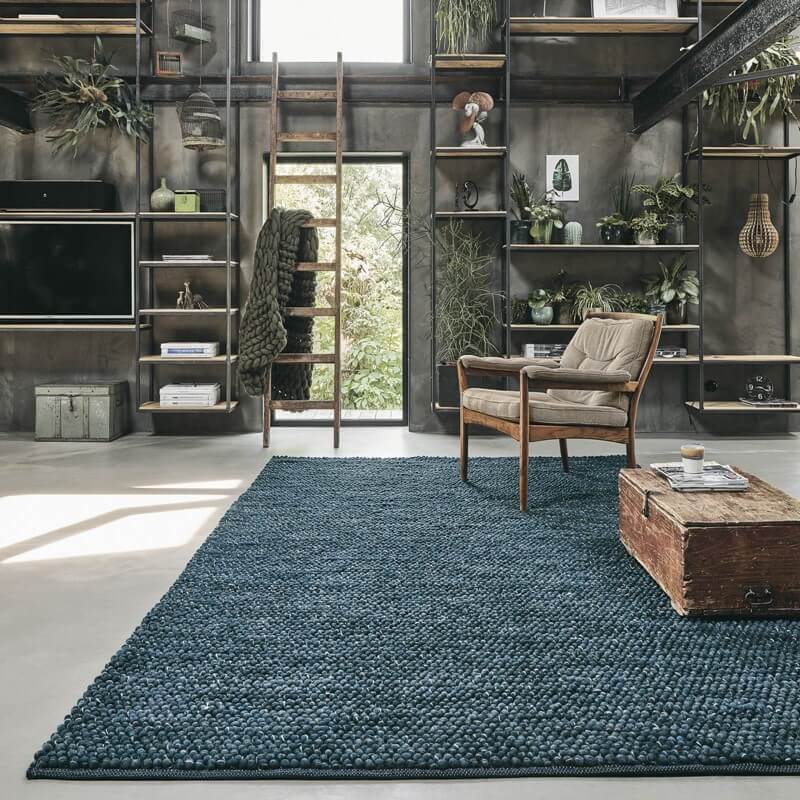 Handwoven Navy Wool / Jute Rug