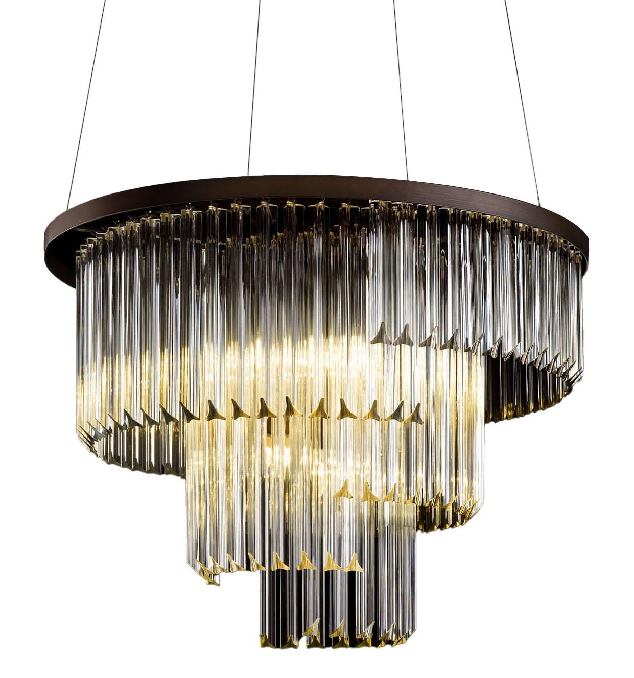 Modern Round Triedro Glass Chandelier