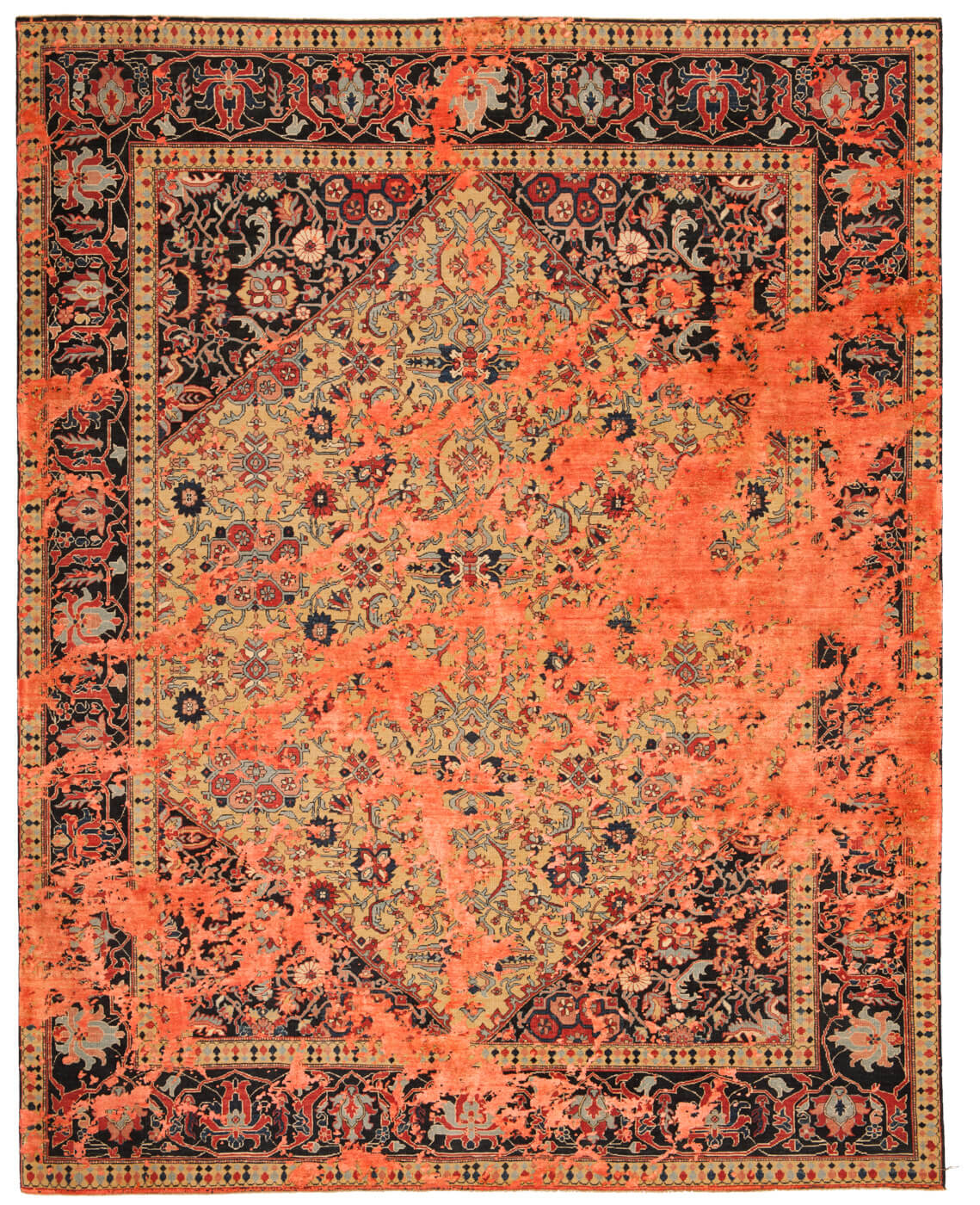 Orange Hand Knotted Wool & Silk Rug