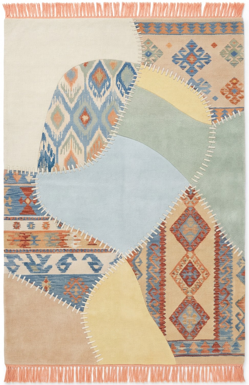Patchwork Grid Blue Handcrafted Rug