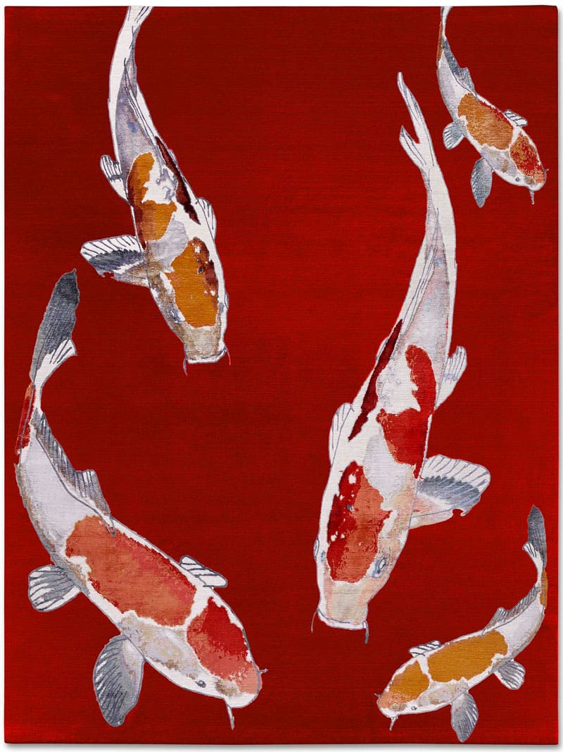 Fish Red Hand Knotted Rug