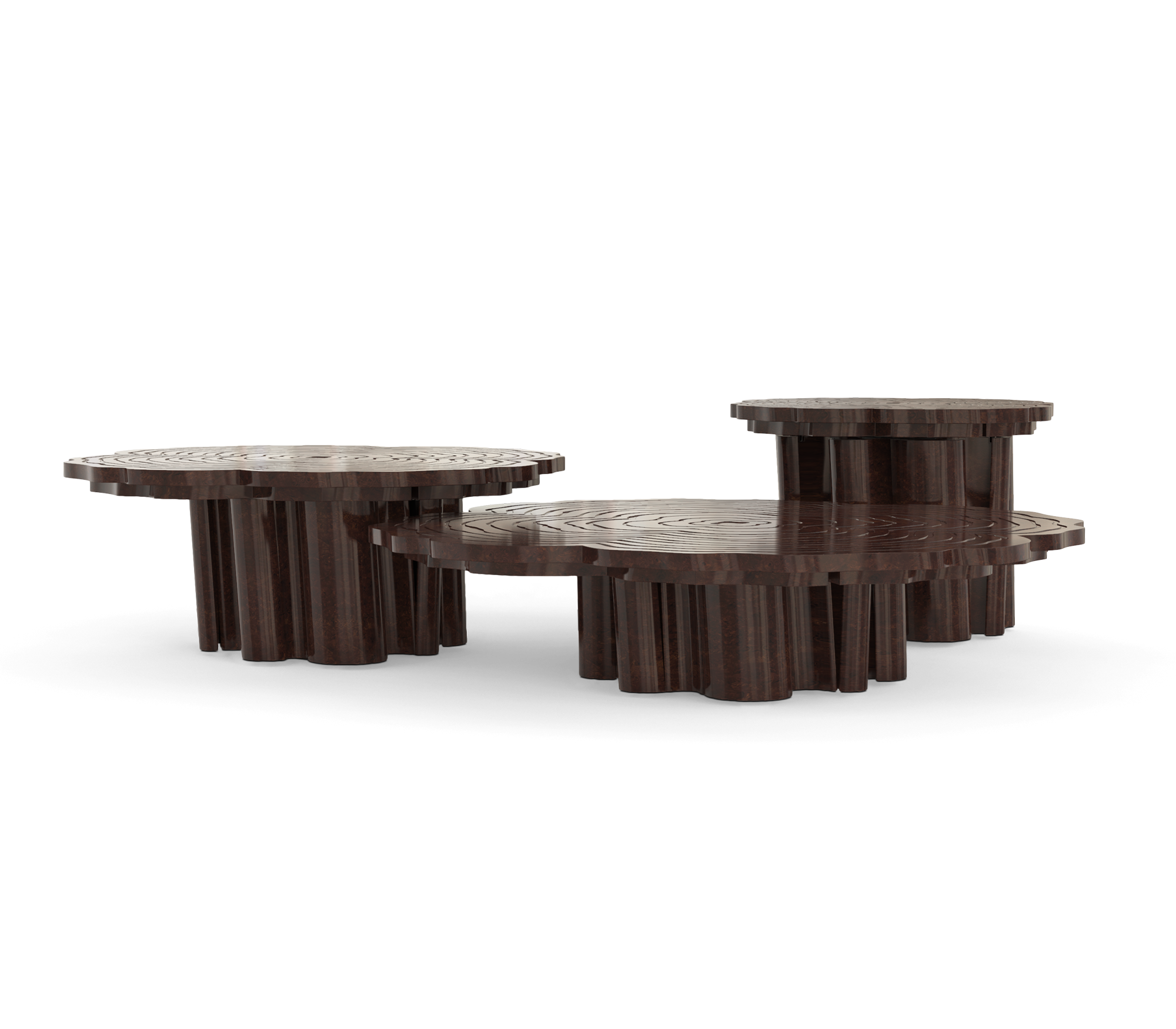 Fortuna Walnut 3-Piece Coffee Table Set